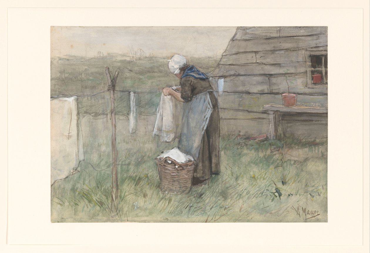 Kvinne ved en klessnor av Anton Mauve