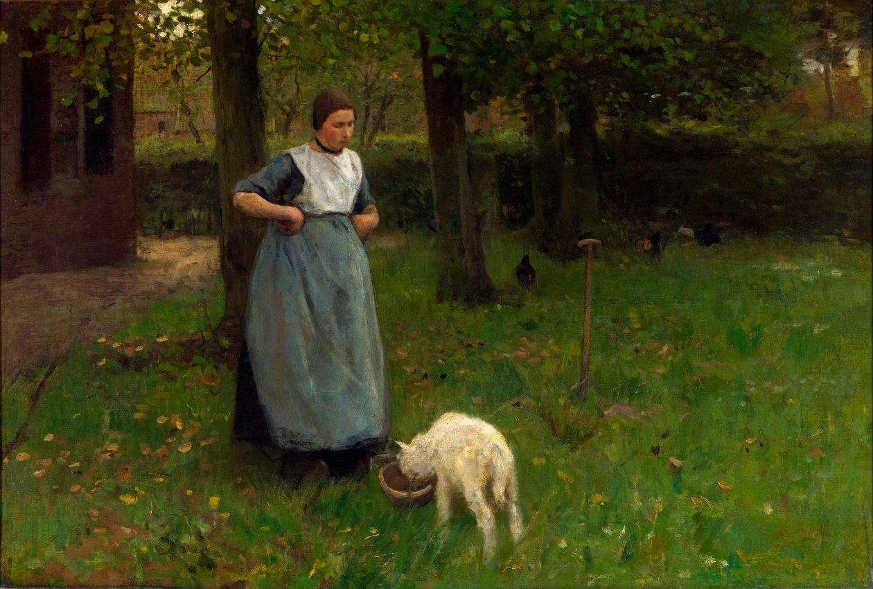 Kvinne fra Laren med lam av Anton Mauve