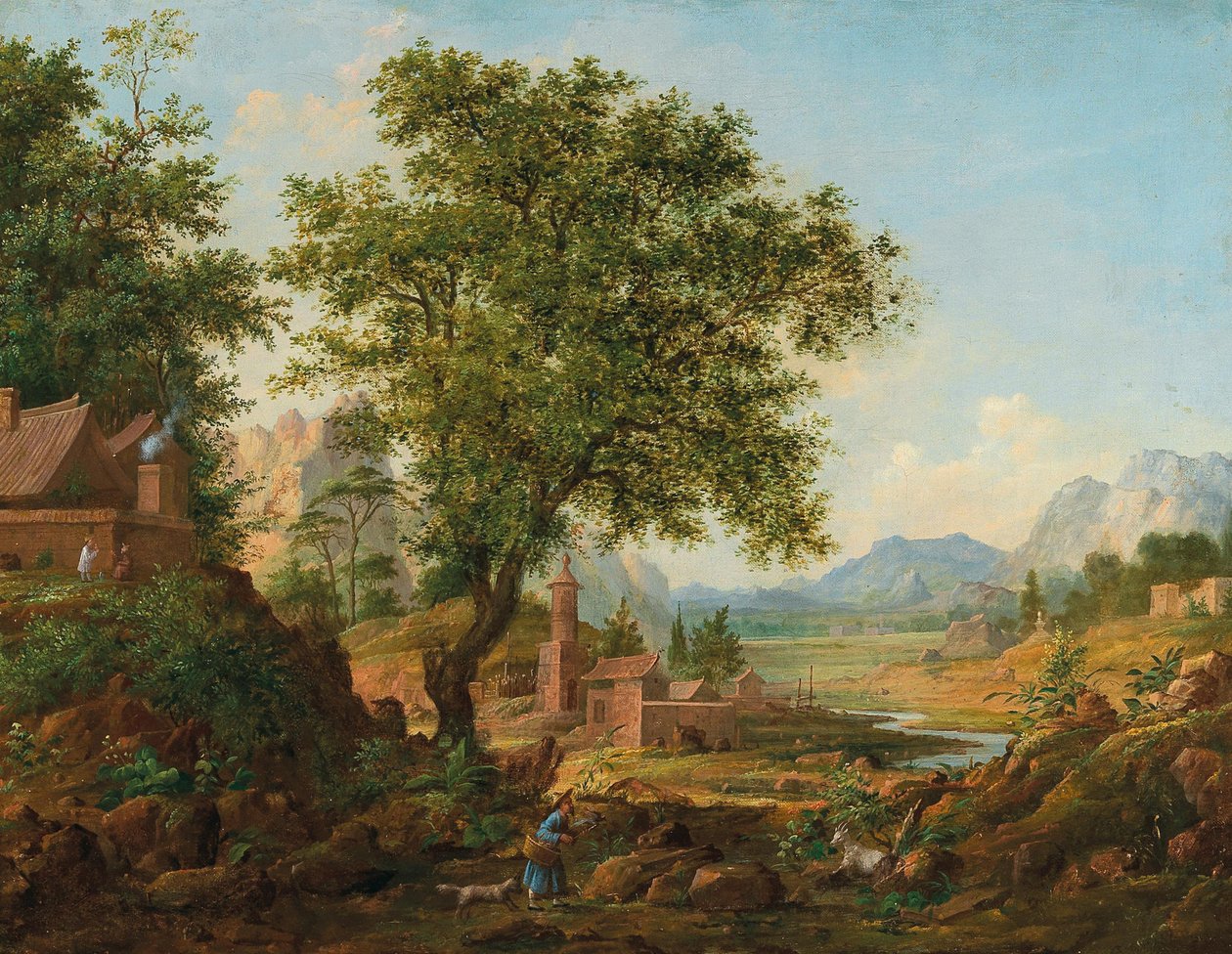 Kinesisk landskap med staffage, 1830-1840-årene. av Anton Mikhaylovich Legashov