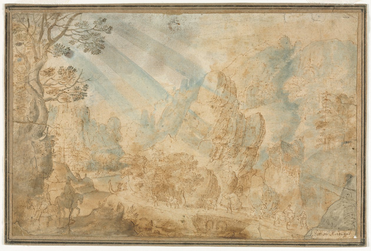 Fjelllandskap med figurer, første halvdel av 1600-tallet. av Anton Mirou