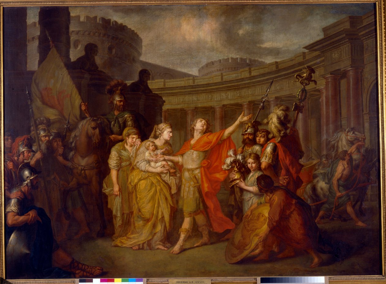 Farvelene til Hector og Andromache: avreise til den trojanske krigen Hector, etterlater sin kone og sønn Astyanax (Hector