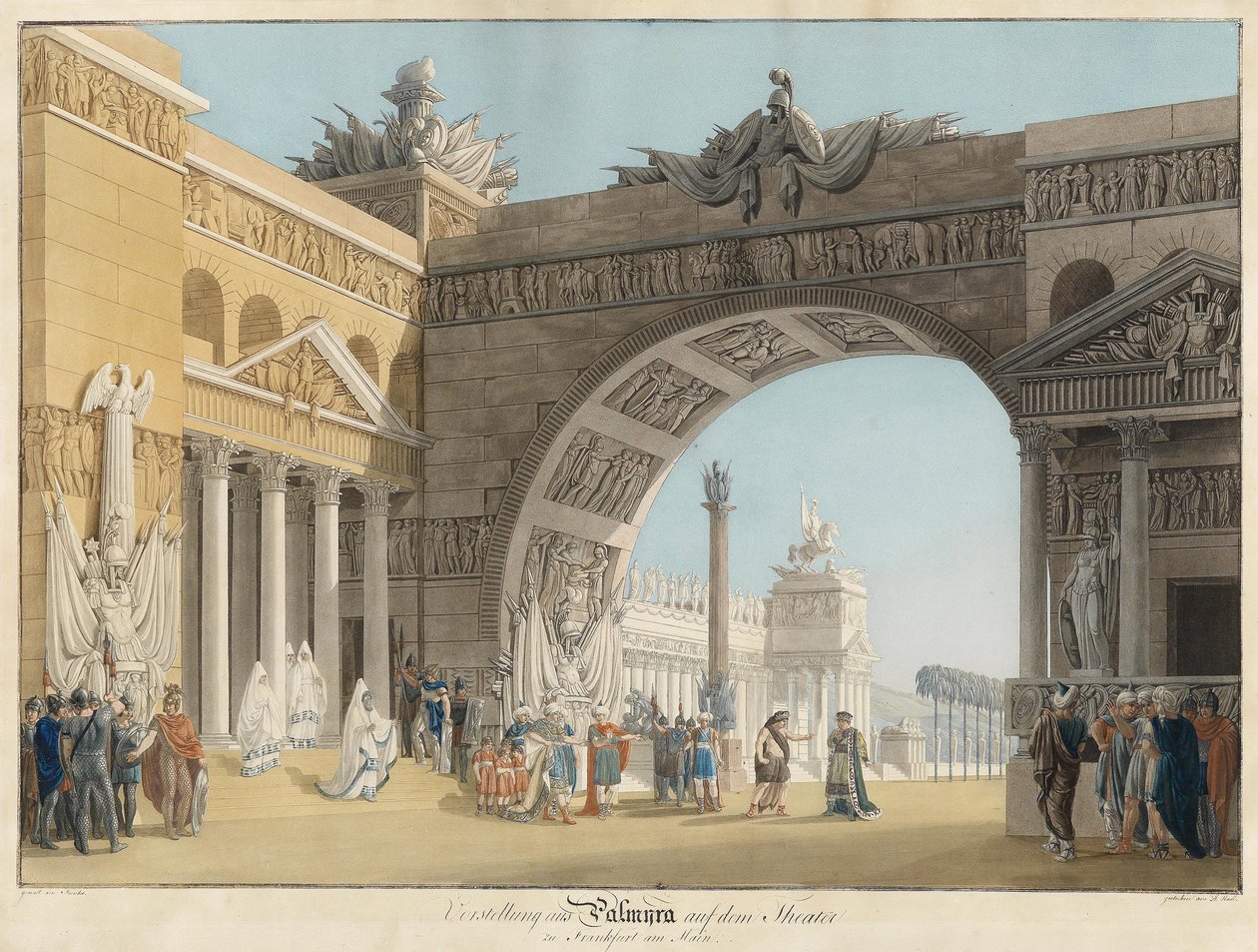 Scenografi for operaen Palmira, regina di Persia av Antonio Salieri - Radl, Anton (1774-1852) - Første kvartal av 1800-tallet. - Etsning, akvarell - 51,3x73,4 - Privat samling av Anton Radl
