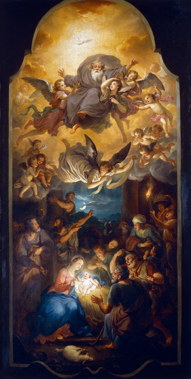 Tilbedelse av hyrdene med Faderen Gud i en englers herlighet, av Anton Raphael Mengs, olje på lerret av Anton Raphael Mengs