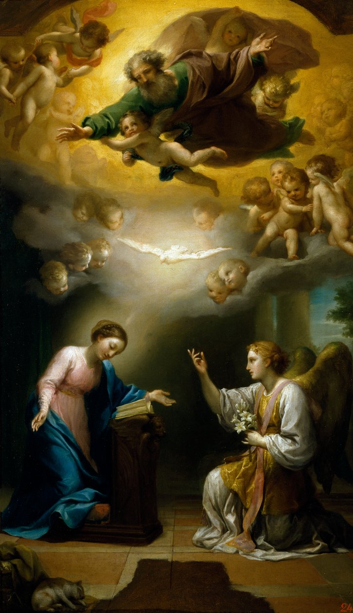 Annunciation, av Anton Raphael Mengs, Circa 1767, olje på lerret av Anton Raphael Mengs