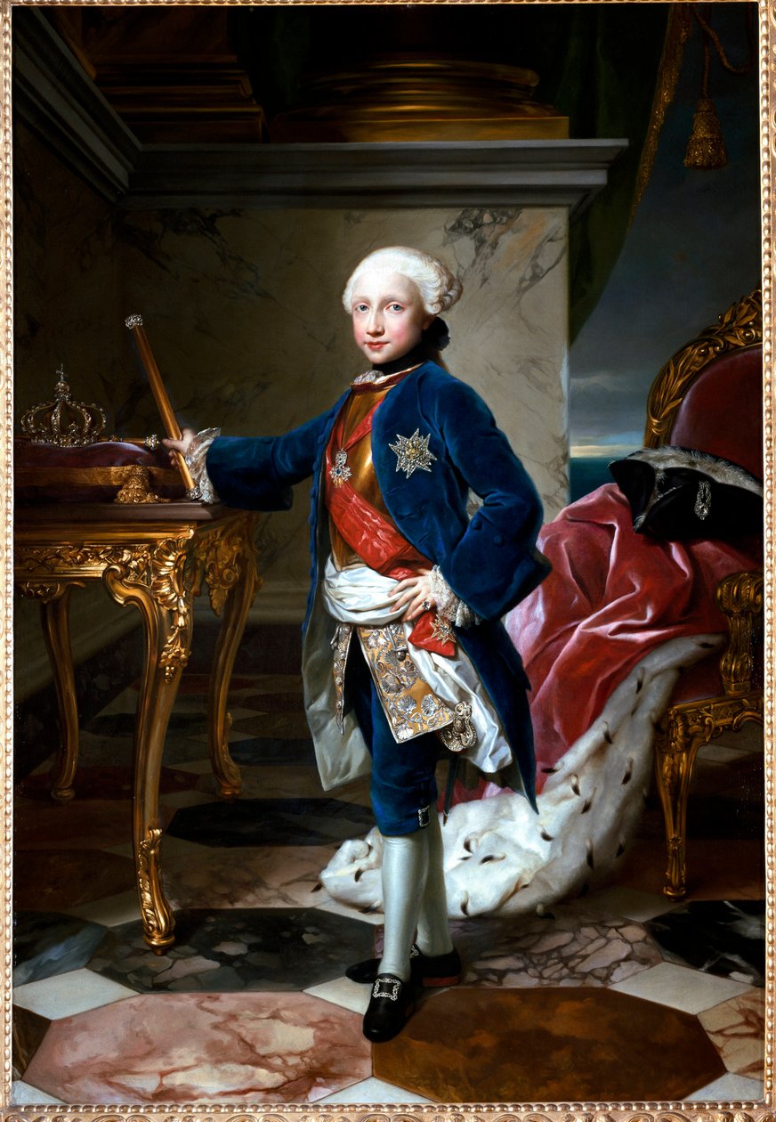 Portrett av Ferdinand I av Bourbon eller Ferdinand IV, konge av Napoli, i en alder av ni av Anton Raphael Mengs