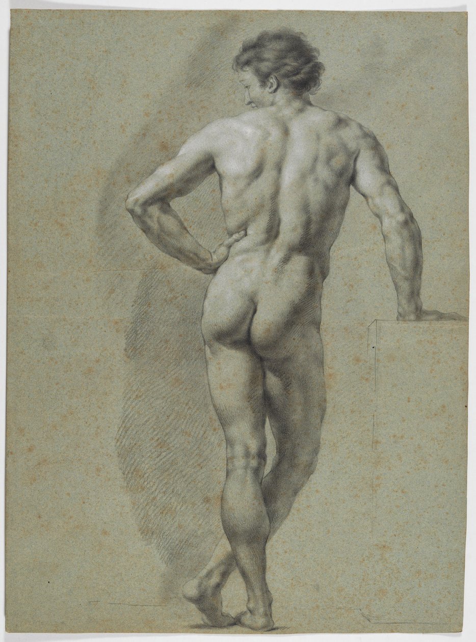 Stående nakenstudie sett bakfra, støttet på venstre arm av Anton Raphael Mengs