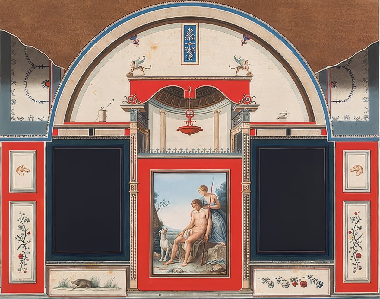 Veggmaleri av et romersk hus på eiendommen til Villa Negroni i Roma, som viser Venus og den sårede Adonis. 1778 av Anton Raphael Mengs