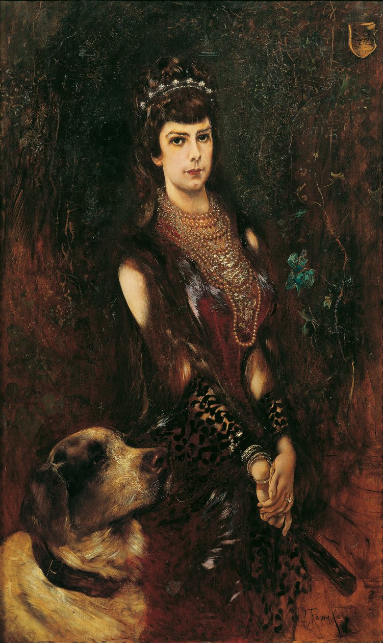 Keiserinne Elisabeth med St. Bernard-hund av Anton Romako