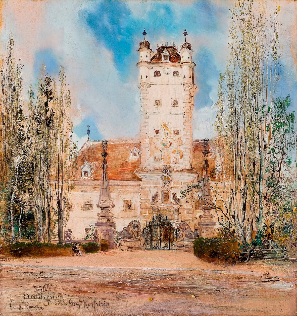 Utvendig utsikt over slottet Greillenstein i Østerrike - Maleri av Anton Romako (1832-1889) av Anton Romako