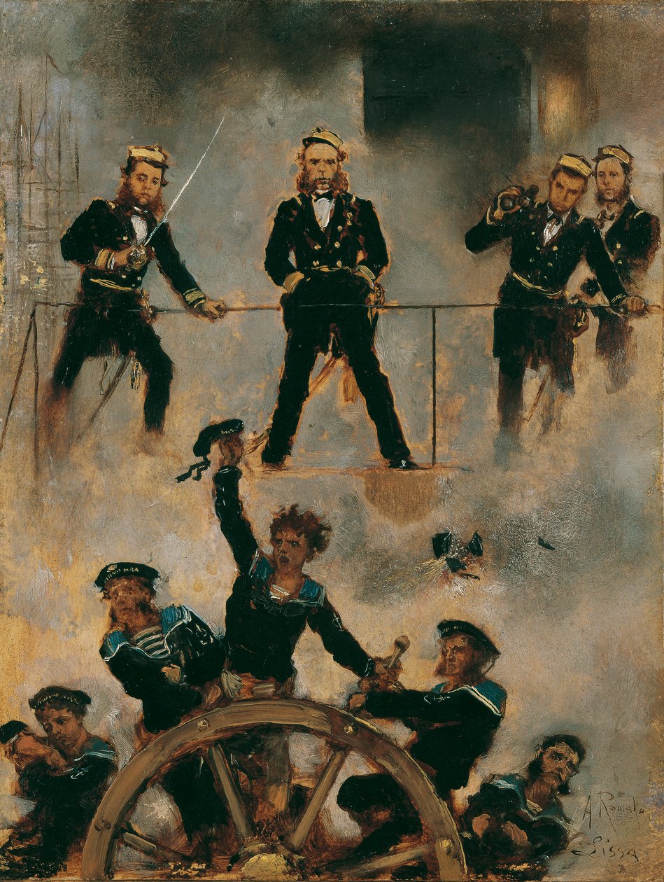 Med Tegetthoff på Lissa, ca. 1880–82 (olje på lerret) av Anton Romako