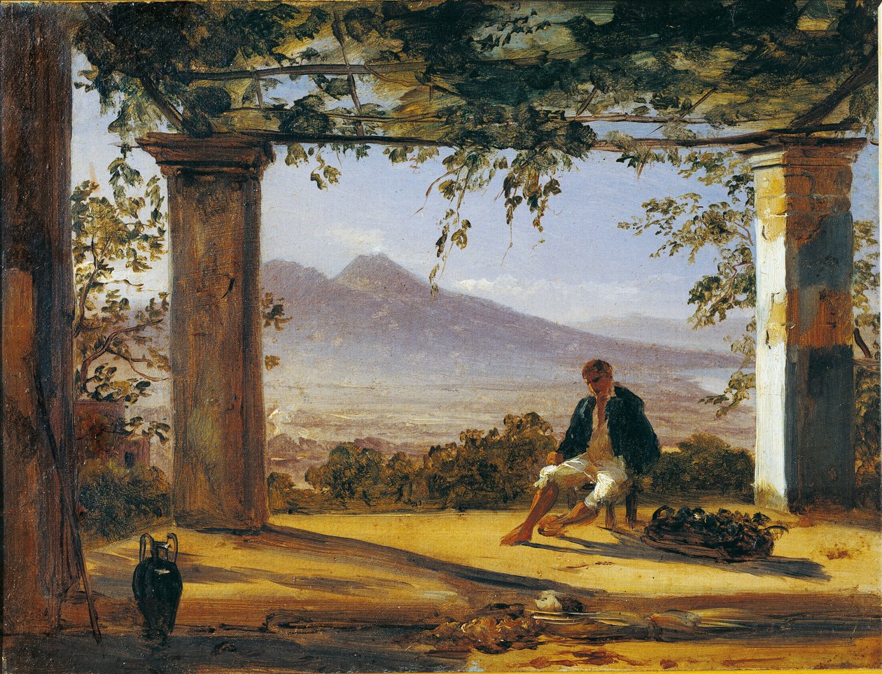 Italia, under en arbor med Vesuv i bakgrunnen (olje på lerret) av Anton Sminck Pitloo