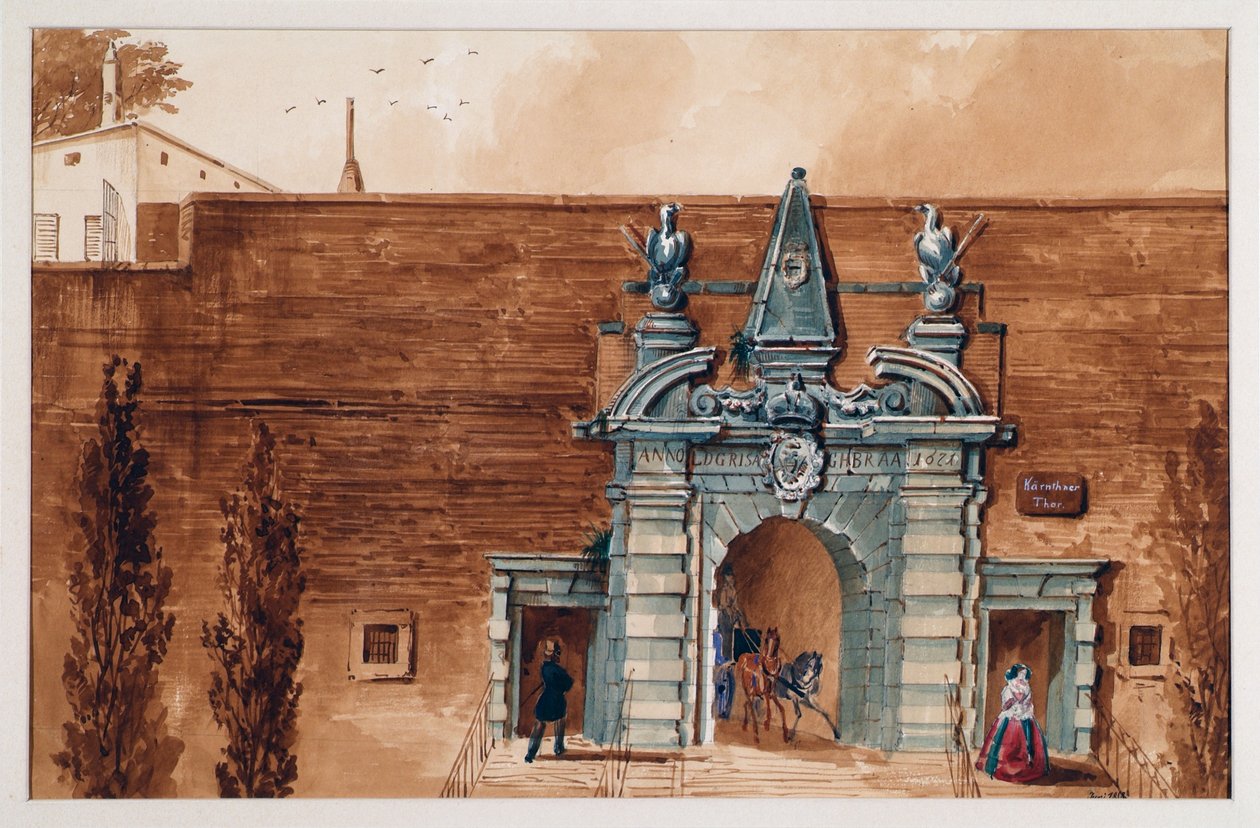 Den gamle Kärntnertor i Wien fra utsiden av Anton Stutzinger