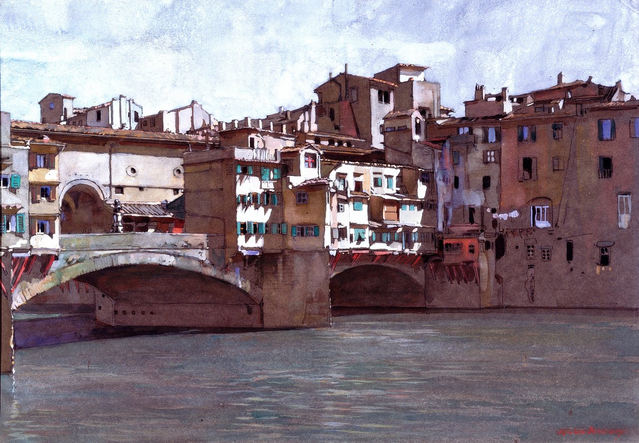 Ponte Vecchio, Firenze (kroppsfarge på papir) av Anton Van Anrooy