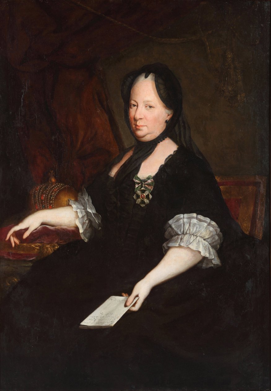 Portrett av keiserinne Maria Theresia av Østerrike (1717-1780) som enke av Anton von Maron