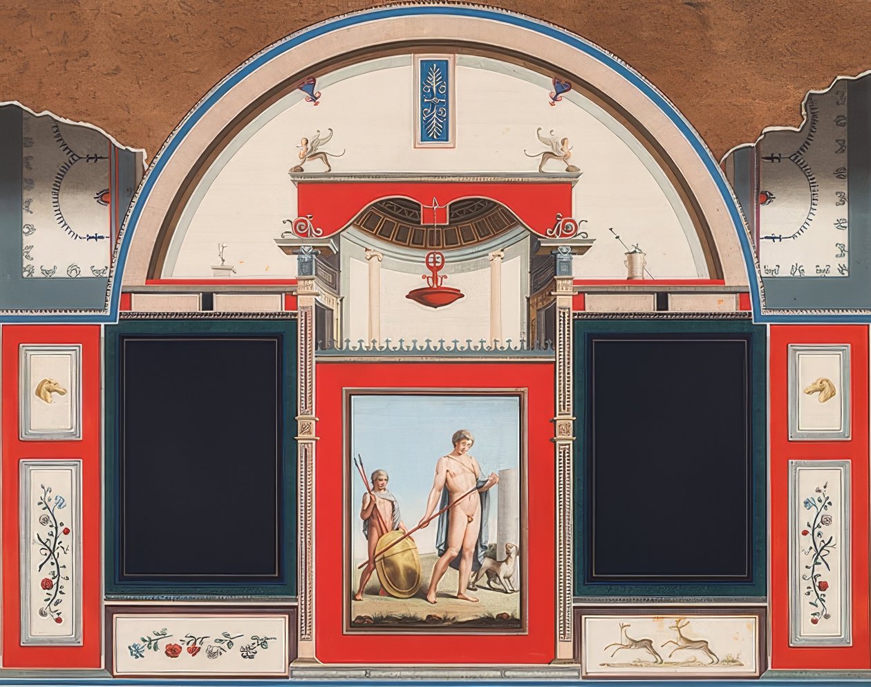 Veggmaleri av et romersk hus på eiendommen til Villa Negroni i Roma, Adonis med en ung mann. 1779 av Anton von Maron