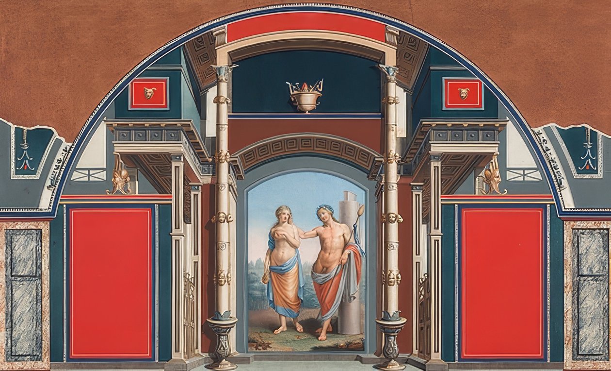 Veggmaleri av et romersk hus på eiendommen til Villa Negroni i Roma, som viser Bacchus og Ariadne. 1783 av Anton von Maron