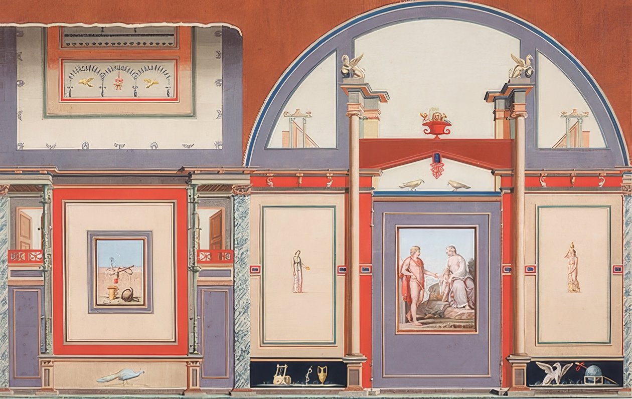 Veggmaleri av et romersk hus på eiendommen til Villa Negroni i Roma, Mars (?), Venus og Amor. 1793 av Anton von Maron