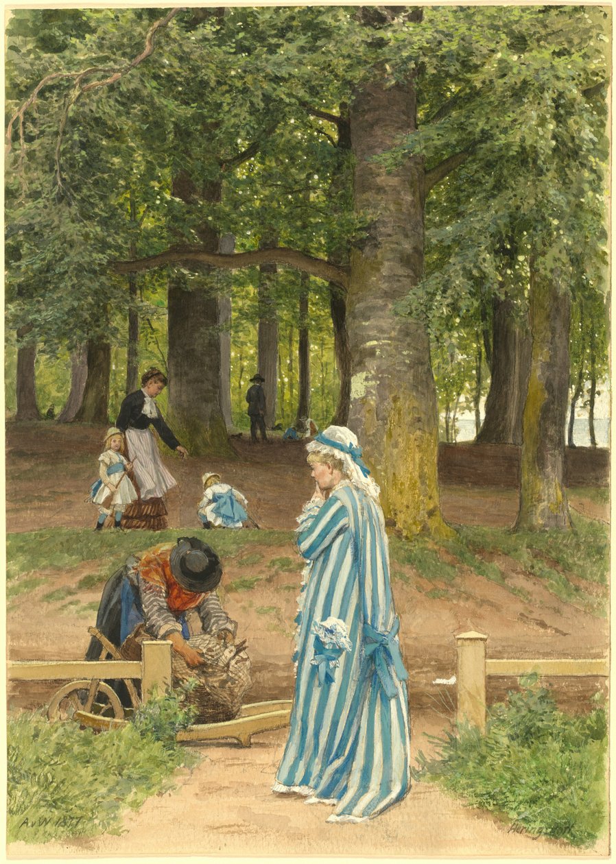 Kunstnerens kone og døtre i en park i Heringsdorf av Anton Alexander von Werner