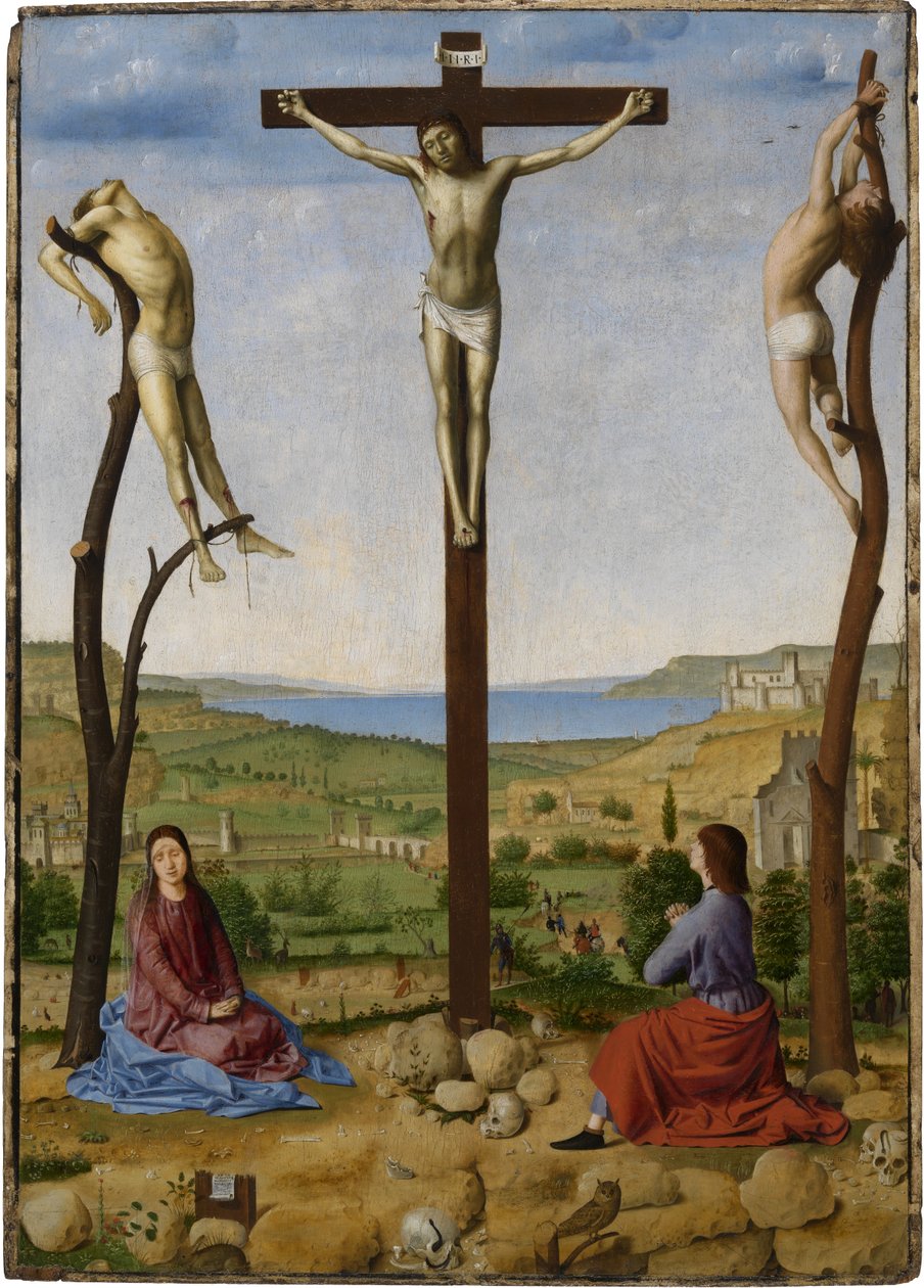Korsfestelse med Saint Mary og Saint John Evangelist av Antonello da Messina