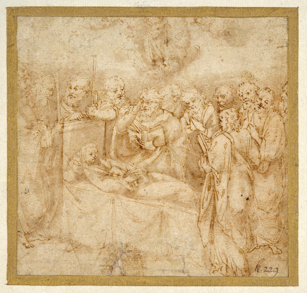 The Dormition of the Virgin (penn og brunt blekk med brun vask på hvitt papir) av Antonello Gaggini