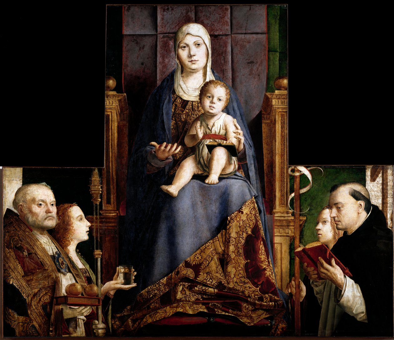 Altertavle av San Cassiano: "" Jomfru og barn omgitt av de hellige Nicholas av Myra eller Bari (270-345), Maria Magdalena, Saint Ursula og Saint Dominica""" Tremaleri av Antonello da Messina (ca. 1430-1479) 1475- 1476 Wien Kunsthistoriske Museum av Antonello da Messina