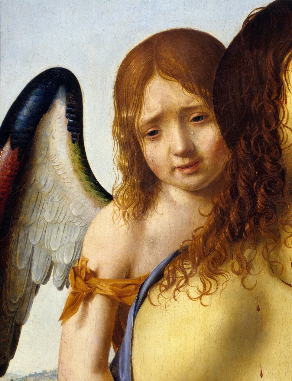 Detalj av "" Den døde Kristus støttet av en engel"" Maleri av Antonello da Messina (1430-1479) 1476-1479 Søn. 0,74x0,51 m Madrid, Pradomuseet. av Antonello da Messina