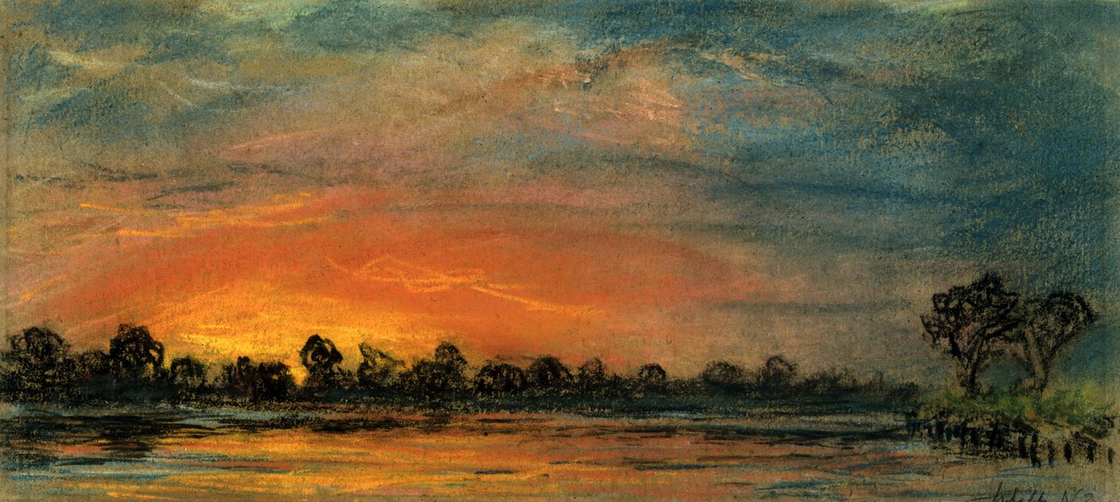 Solnedgang ved Chelsea, London av Frederick (attr. to) Barnard