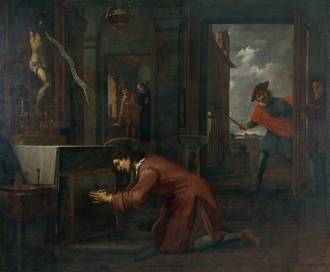 Saint Francis mottar ordren fra korsfestet i Saint Damian om å reparere Guds hus av Antoni Viladomat