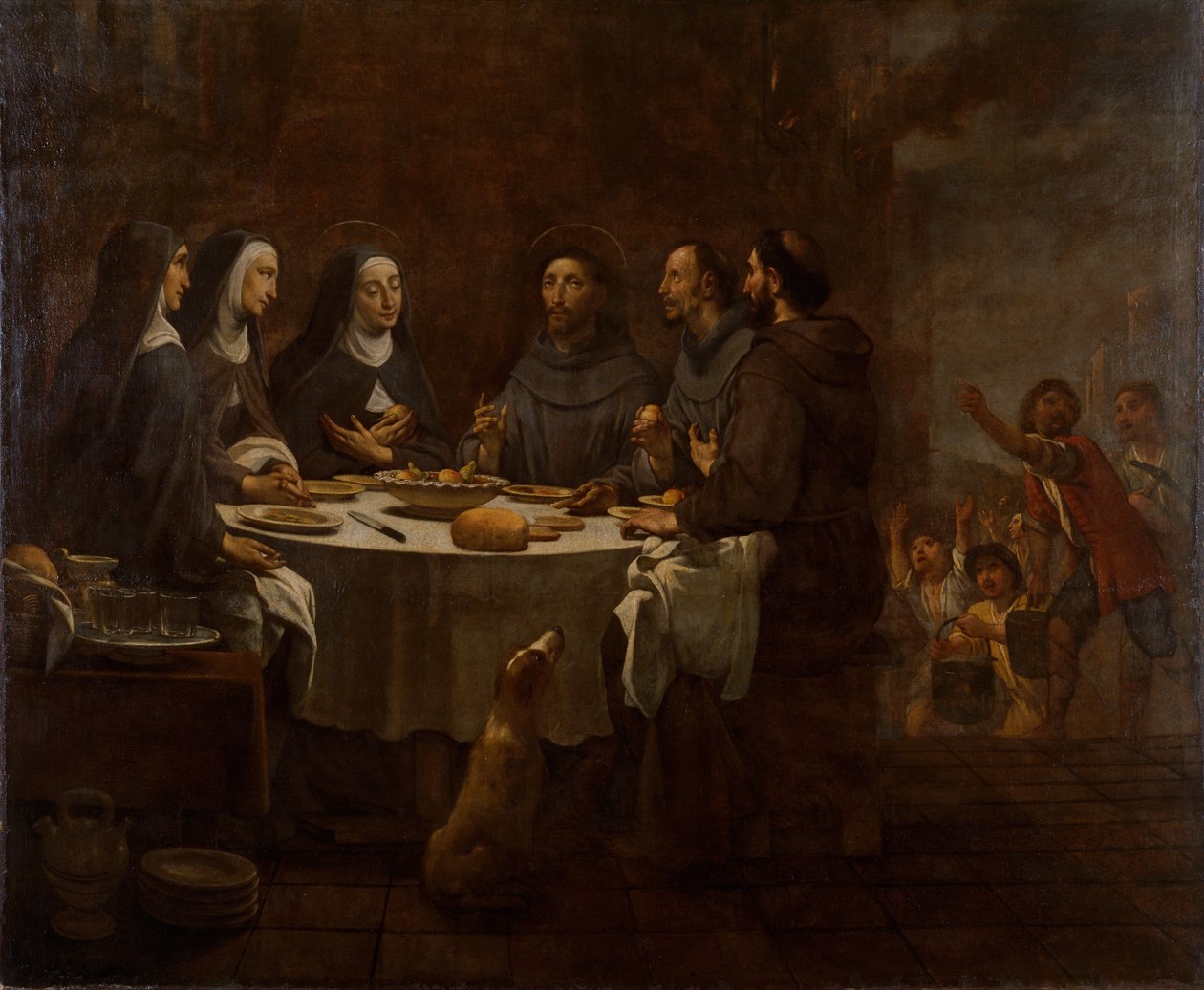 Saint Francis og Saint Clare ved nattverden i klosteret Saint Damian av Antoni Viladomat