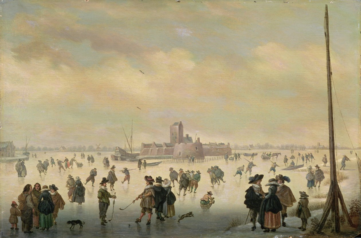 Skøytescene (olje på panel) av Antoni (1594 1641) Verstralen