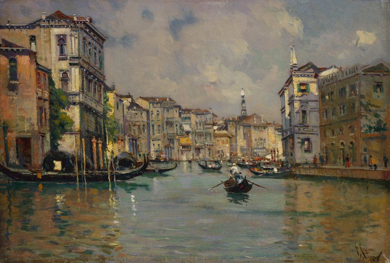 Riva degli Schiavoni, Venezia (olje på tre) av Antonia Maria de Reyna Manescau