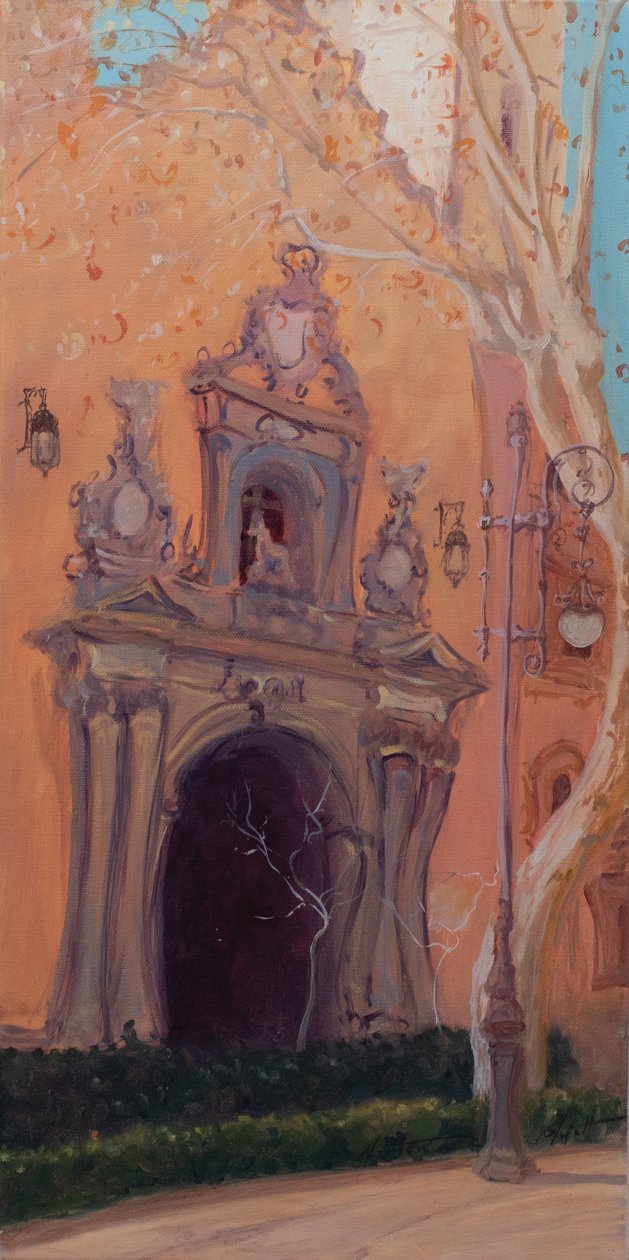 Granada Door, 2016 (olje på lerret) av Antonia Myatt