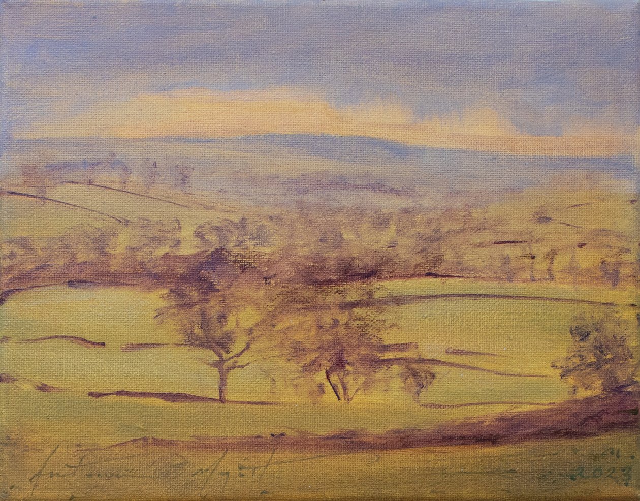 Somerset trees, 2023 (olje på lerret) av Antonia Myatt