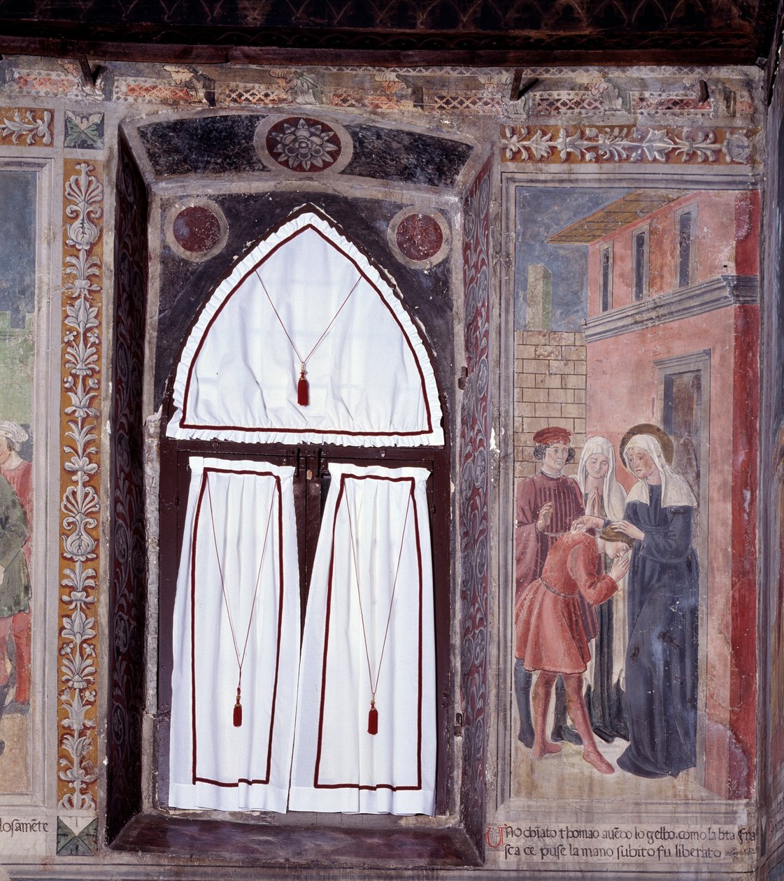 Livet til St. Francesca Romana : En pukkelrygg blir helbredet av helgenen (Fresco av Antoniazzo Romano