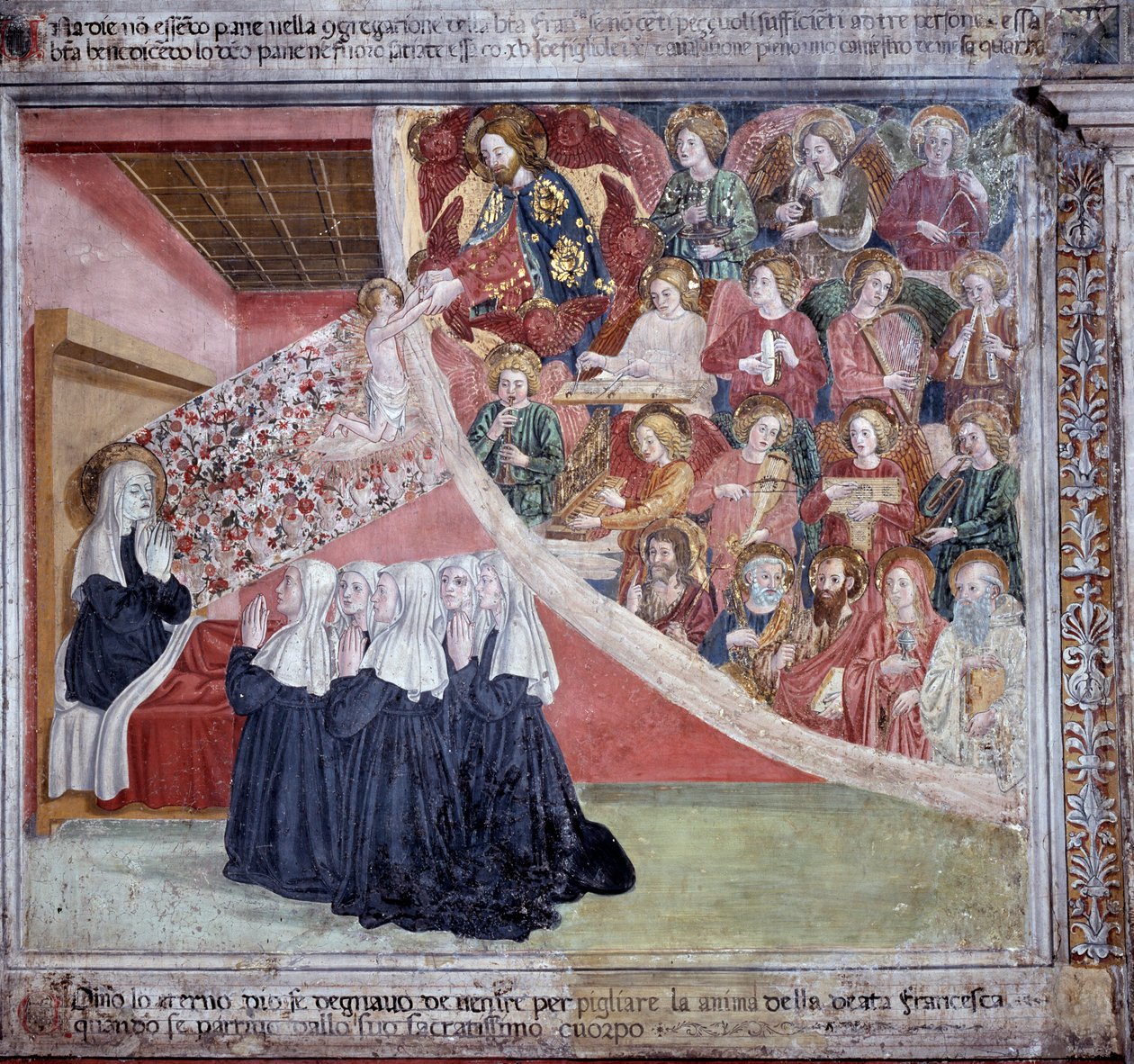 Livet til St. Francesca Romana: Helgenens død etter å ha sagt Vesper, 9. mars 1440 (Fresco av Antoniazzo Romano