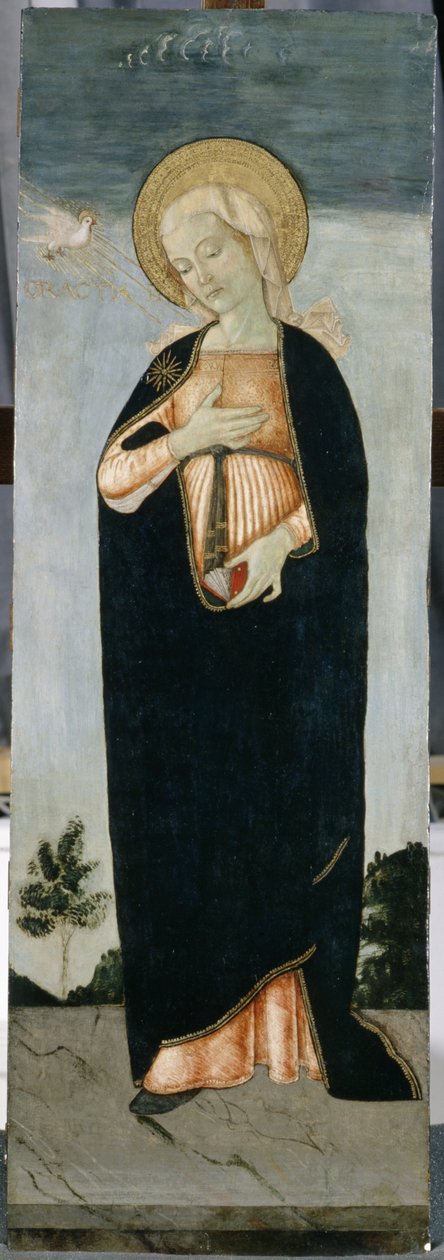 Maria ved bebudelsen, ca. 1500 (tempera på poppeltre) av Antoniazzo Romano