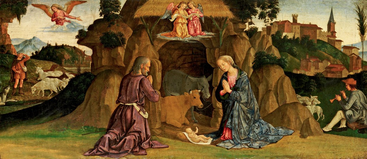 The Nativity, 1480-tallet (tempera på tre) av Antoniazzo Romano