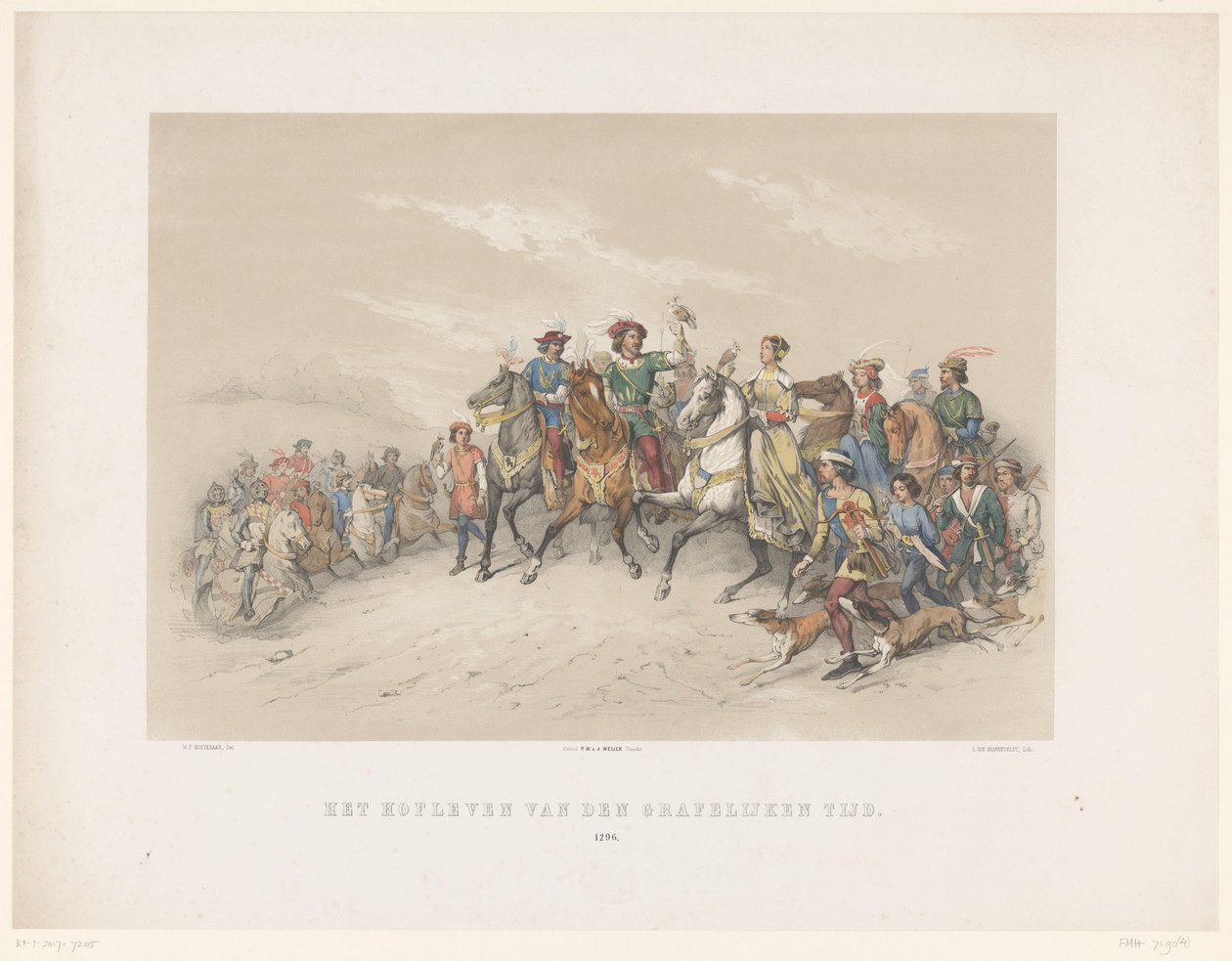 Utrecht-maskeraden fra 1851: Hoflivet i 1296 Grevenes hoffliv. 1296 (tittel på objekt) Den patriotiske historien. fra de tidligste tider til slutten av 1600-tallet, i åtte scener, presentert i kostyme av HH Dtudente av Antonie Johannes Groeneveldt