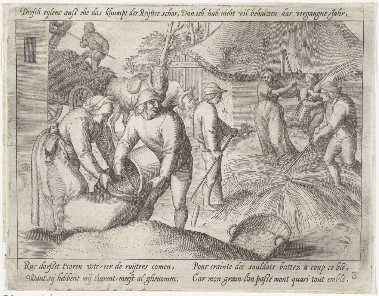 Tresking av kornet Dyrking av korn (serietittel) av Antonie Wierix (II) (possibly)