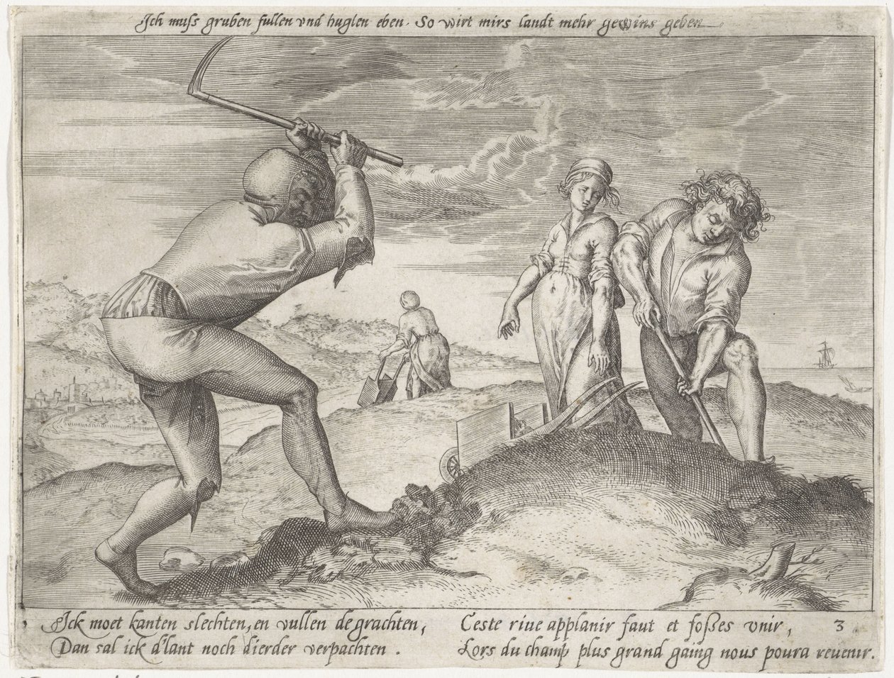 Utjevning av landet Dyrking av korn (serietittel) av Antonie Wierix (II) (possibly)