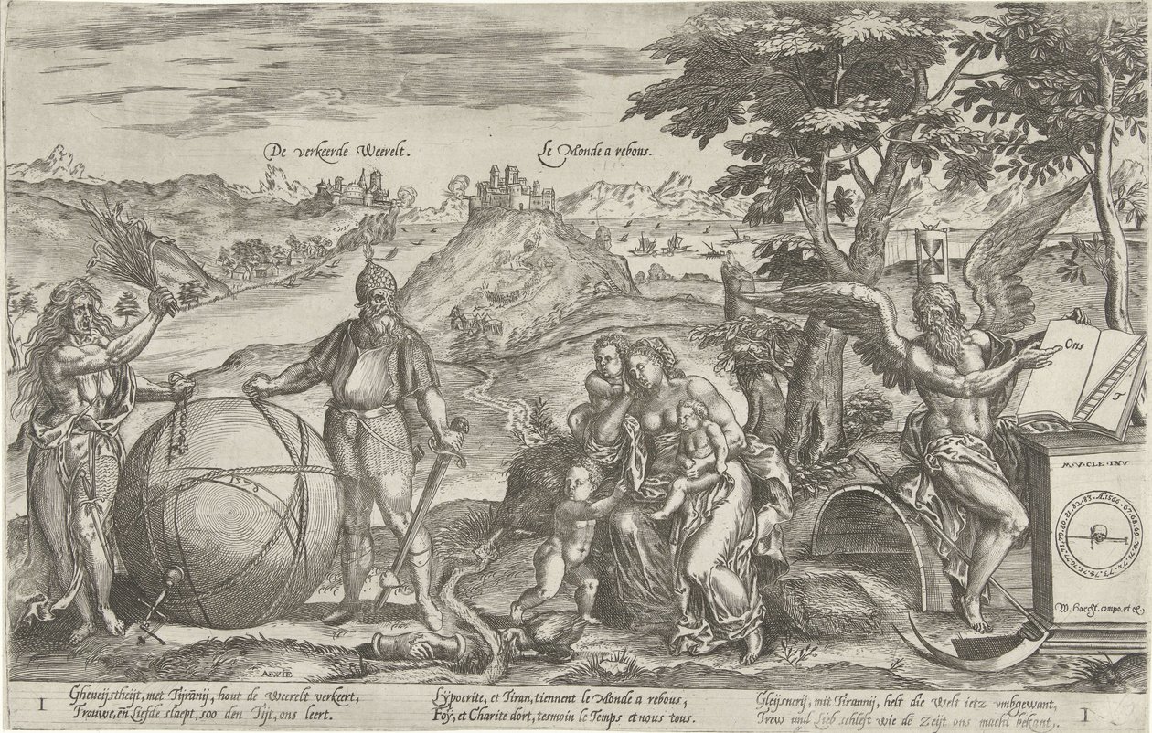 The Wrong World, 1579 Feil Weerelt / Le Monde a rebous (tittel på objekt) Allegorier om den politiske situasjonen i Nederland i årene 1576-1579 (serietittel) av Antonie Wierix (II)