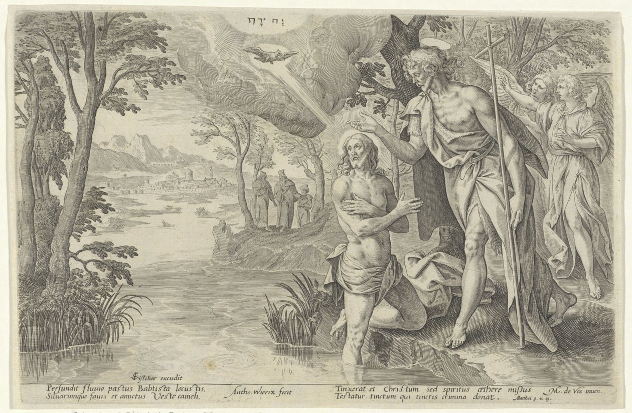 Doop van Christus Biblical Theatre (...) (serietittel) av Antonie Wierix (II)