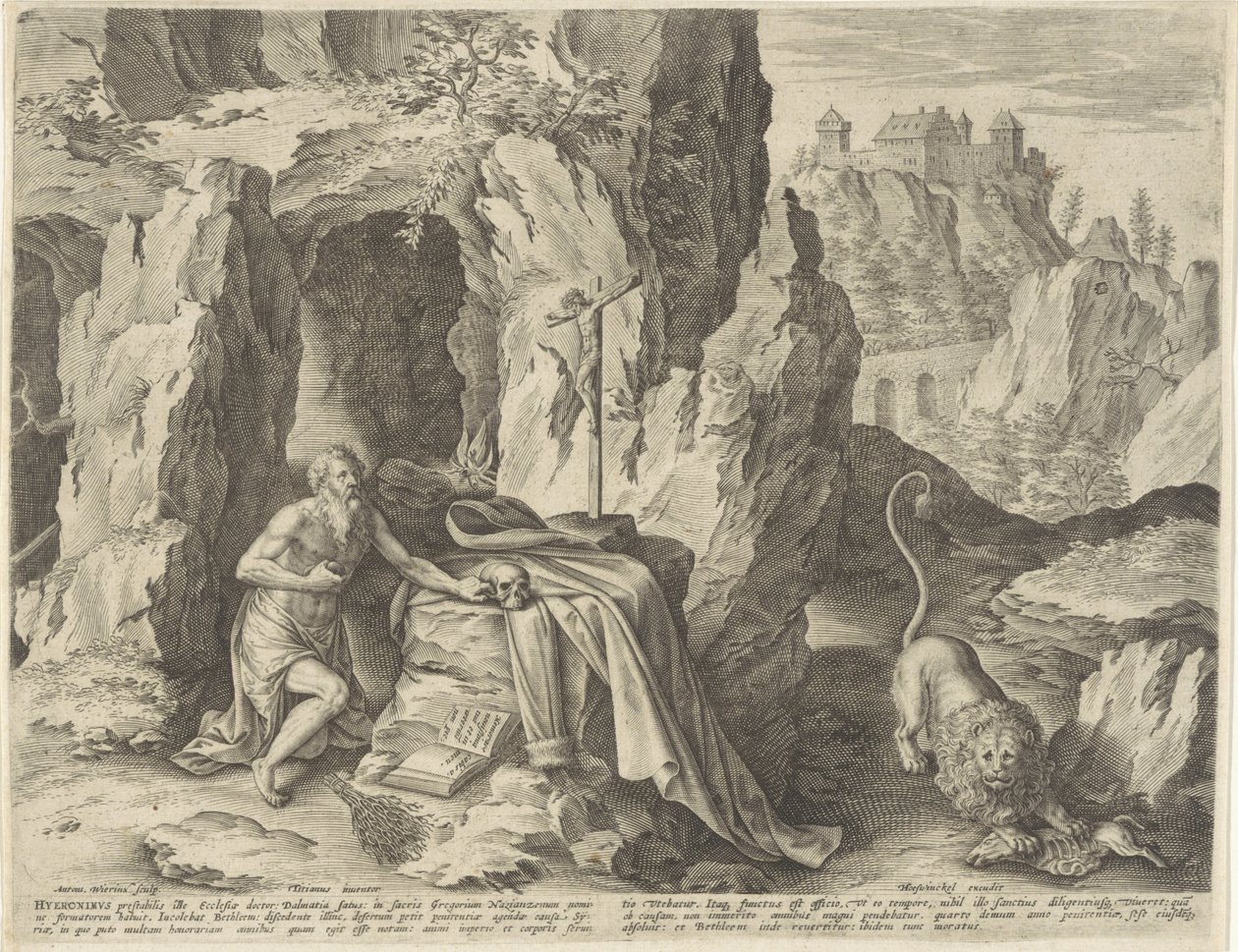 Saint Hieronymus som en angrende i ørkenen av Antonie Wierix (II)