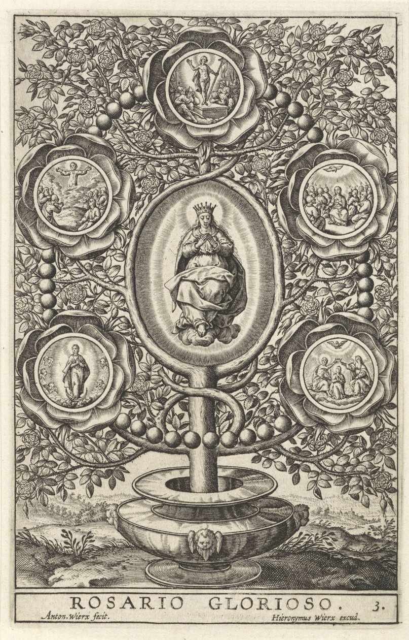 Fem strålende mysterier Rosario Glorioso (tittel på objekt) Femten Mysteries of the Rosery (serietittel) av Antonie Wierix (II)