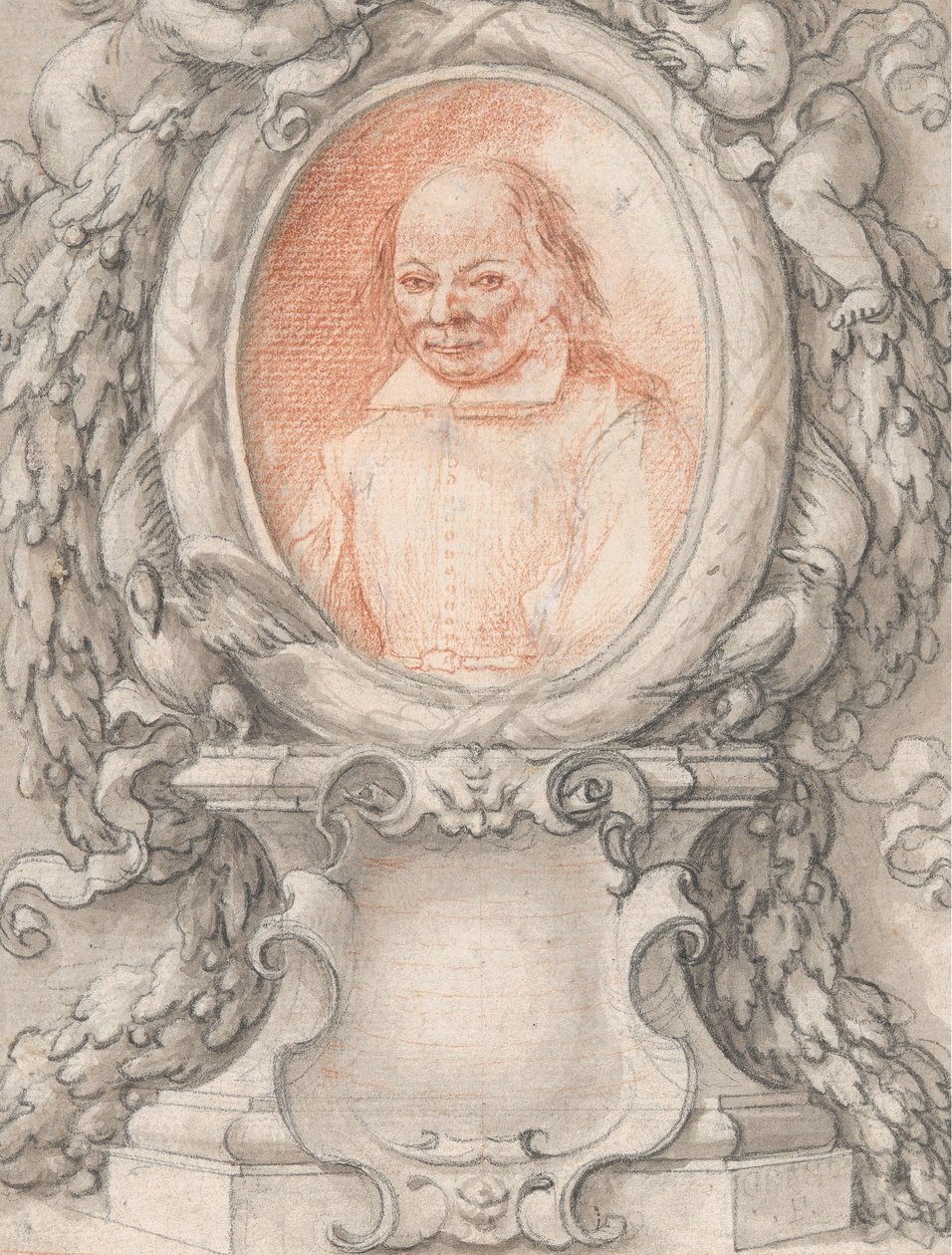 Ovalt portrett av en mann i en forseggjort ramme med en kartusj, ca. 1724. av Antonino Grano
