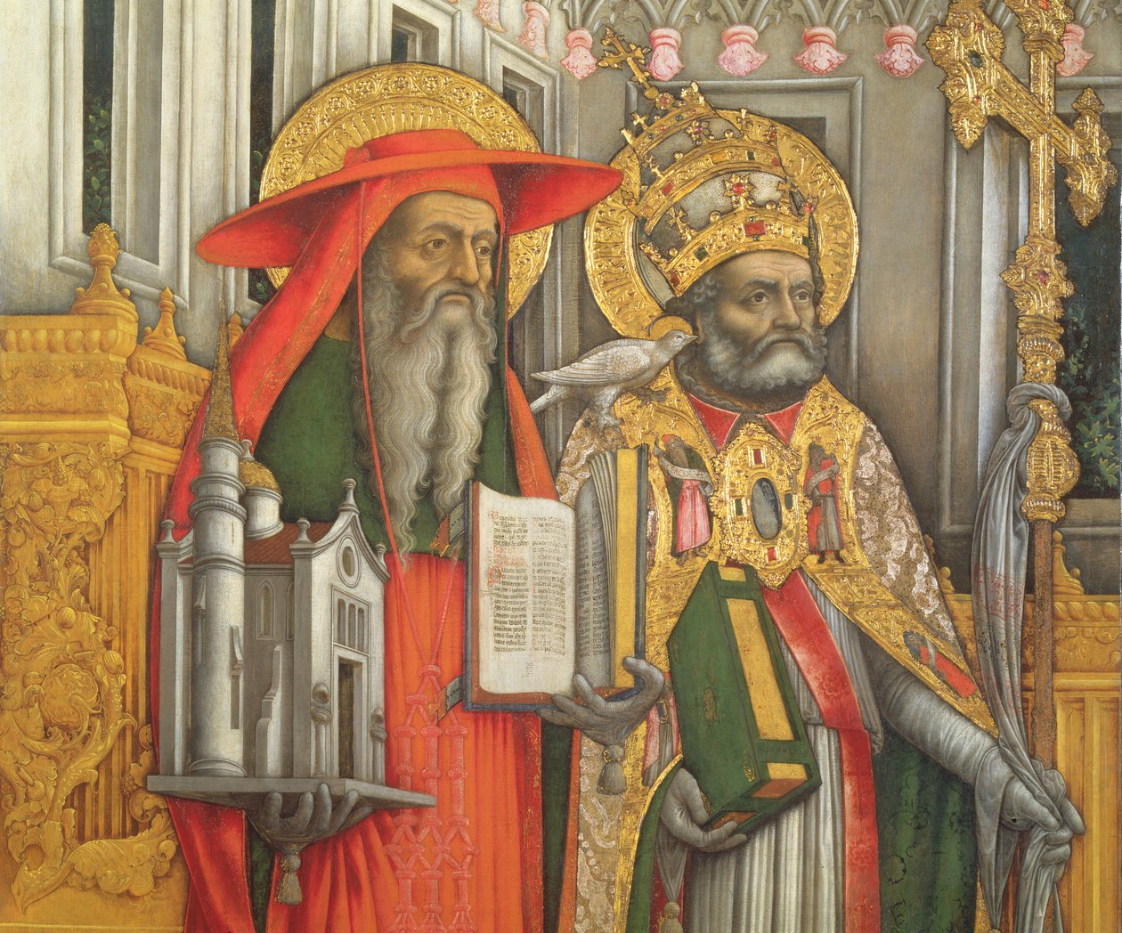 St. Jerome og St. Gregory, detalj av venstre panel fra The Virgin Enthroned with Saints Jerome, Gregory, Ambrose and Augustine, 1446 (etter restaurering) (se 160893-99) av Antonio Vivarini
