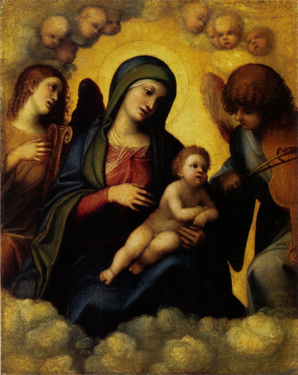 Madonna med barn og to engelmusikere av Antonio da Correggio