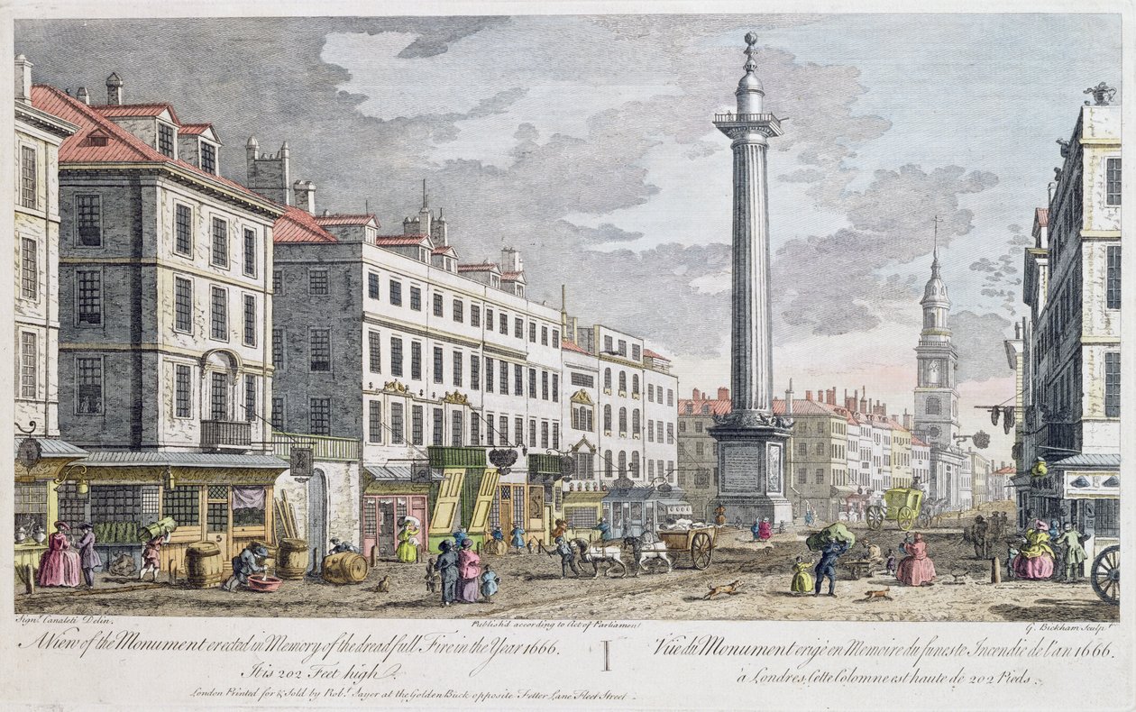 Monument reist til minne om brannen i London, av Giovanni Antonio Canal