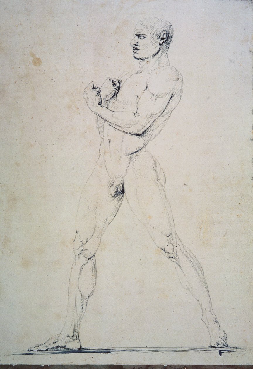 Mannlig naken, Damoxenos fra Syracuse, fra Pausanias beskrivelse av Nemean Games i hans reiserute til Hellas (2. århundre f.Kr.), 1794 (penn og blekk) av Antonio Canova