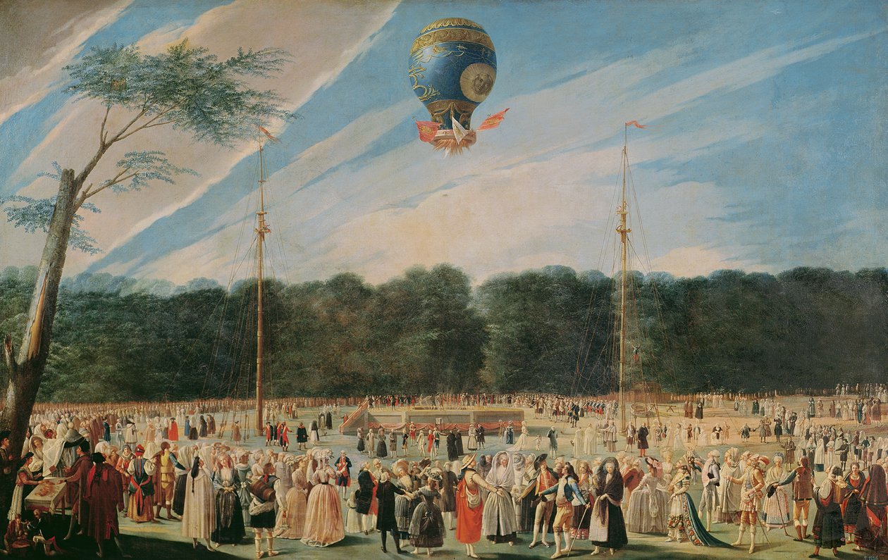 Oppstigningen av Montgolfier-ballongen ved Aranjuez, ca. 1764 av Antonio Carnicero